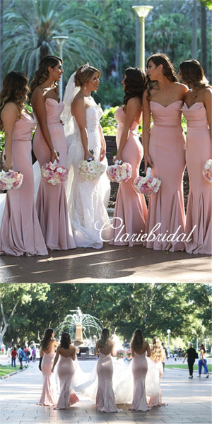 Strapless Mermaid Pink Bridesmaid Dresses, Long Bridesmaid Dresses