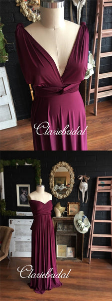 Burgundy Convertible Long A-line Jersey Bridesmaid Dresses