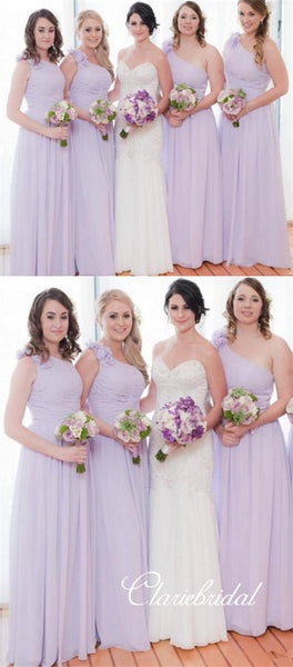 One Shoulder A-line Lilac Chiffon Long Bridesmaid Dresses