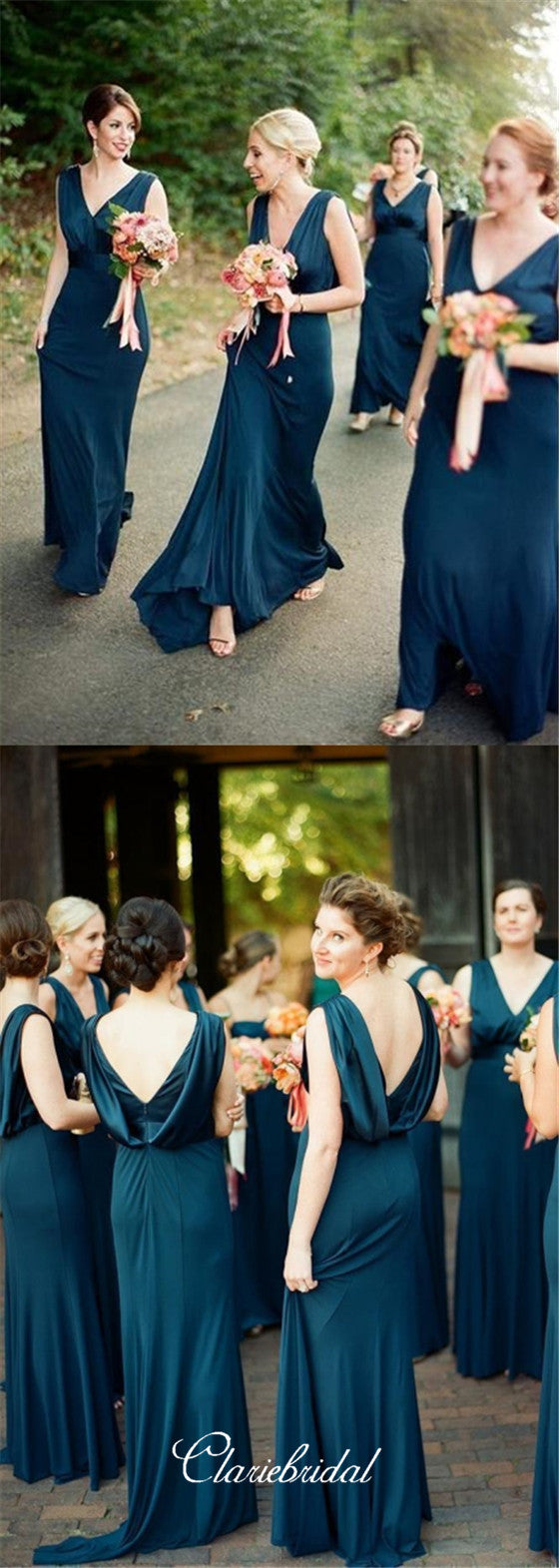 V-neck Sheath Dark Teal Long Bridesmaid Dresses ClaireBridal V-neck Sheath Dark Teal Long Bridesmaid Dresses ClaireBridal