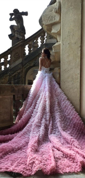 Sweetheart Obrem Shades Tulle Wedding Gown, Luxury Long Wedding Dresses, Unique Wedding Dresses
