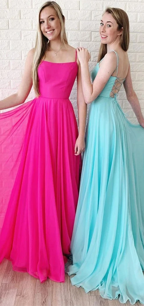 Long A-line Chiffon Prom Dresses, Lace Up Prom Dresses, Simple 2020 Prom Dresses