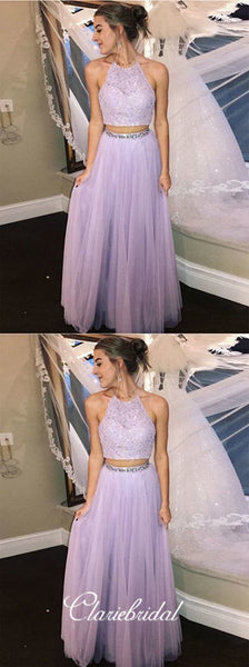 2 Pieces Lilac Lace Tulle Prom Dresses, Lovely Long Prom Dresses