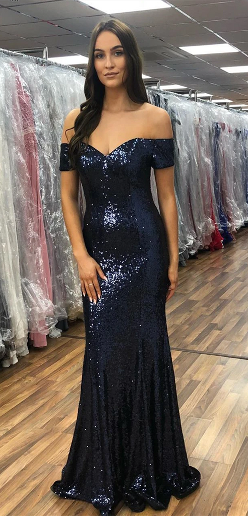 navy blue off the shoulder mermaid prom dress Luxury Off-the-Shoulder Mermaid Prom Dress with Beadings Evening Gown