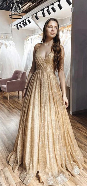 Spaghetti Long A-line Sequin Tulle Prom Dresses, Long Prom Dresses, Popular Prom Dresses