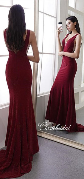 V-neck Long Mermaid Prom Dresses, Glitter Prom Dresses, Newest Prom Dresses, Long Prom Dresses