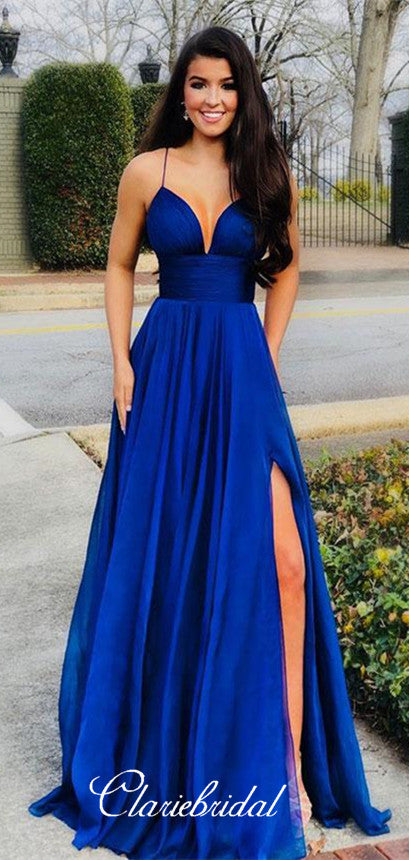 Spaghetti A-line Prom Dresses, Royal Blue Prom Dresses, Chiffon Prom D – ClaireBridal