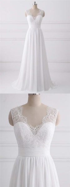 Simple Long A-line Lace Chiffon Wedding Dresses