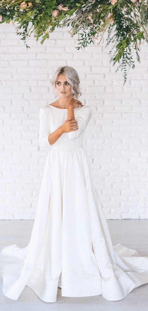 Long Sleeves Jersey Simple Design Wedding Dresses ClaireBridal Long Sleeves Jersey Simple Design Wedding Dresses ClaireBridal