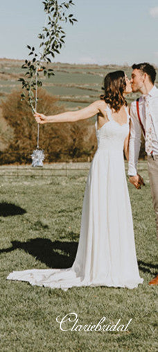 Straps Long A-line Chiffon Lace Country Wedding Dresses