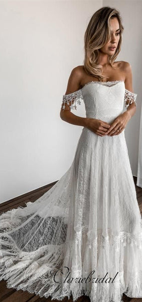 Off Shoulder Boho Lace Long Wedding Dresses