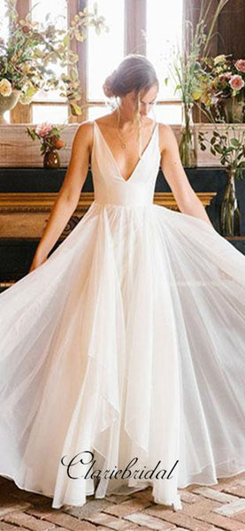 Simple A-line Chiffon Wedding Dresses, Long Bridal Gown