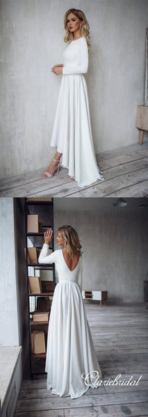 Long Sleeves Simple A-line Jersey Wedding Dresses, Bridal Gown