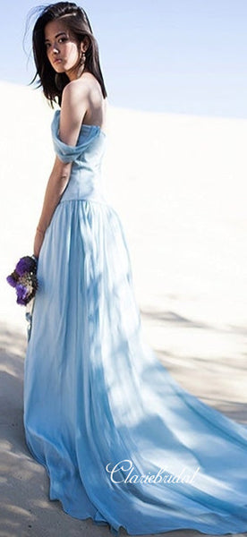 Off Shoulder Blue Wedding Dresses, Country Wedding Dresses, Long Wedding Dresses