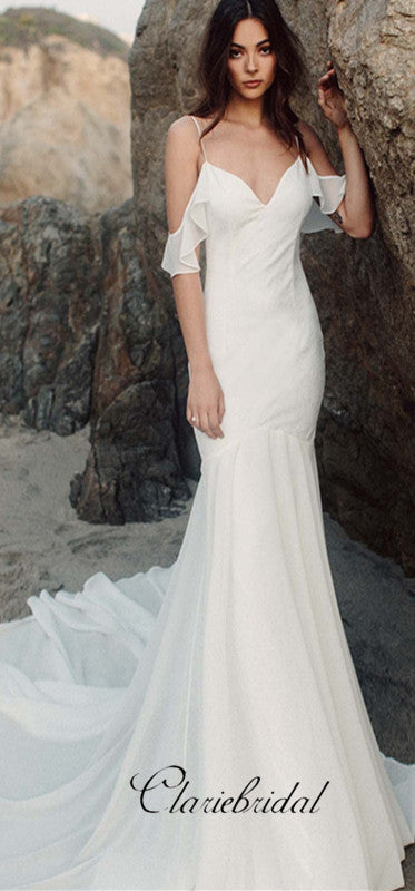 mermaid beach wedding dress Romantic Mermaid Beach Wedding Dresses, Off Shoulder Bridal Gown –  ClaireBridal
