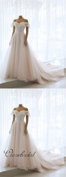 Off Shoulder Simple Chiffon Wedding Dresses, Long Bridal Gown, Wedding Dresses