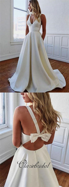 Simple Ivory A-line Wedding Dresses, Elegant Long Wedding Dresses