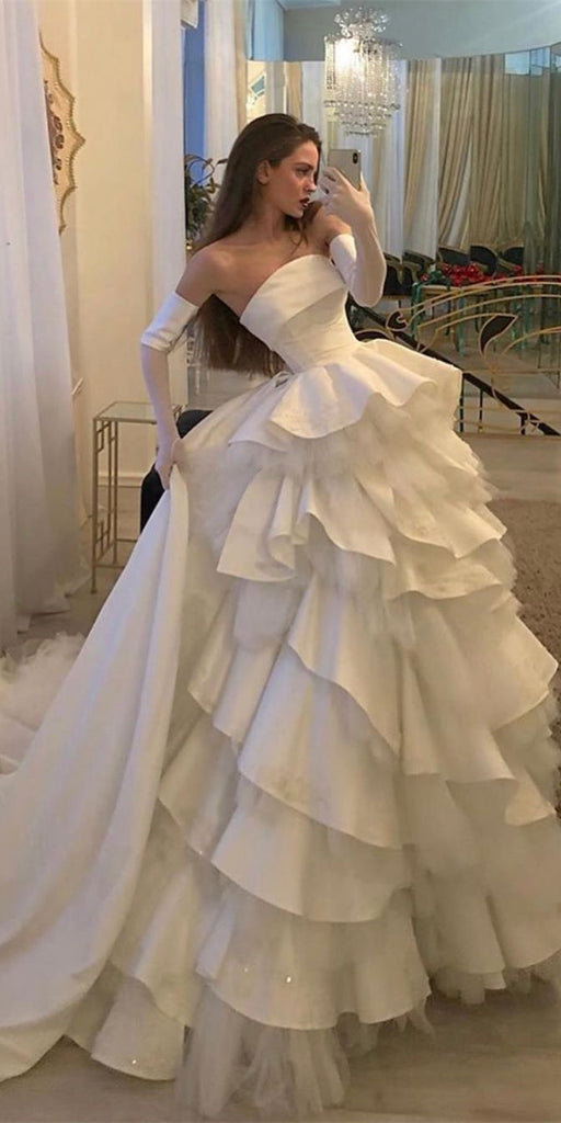 Strapless Long Cupcake Dresses, Layers Satin Tulle Bridal Gown, Vintag – ClaireBridal Strapless Long Cupcake Dresses, Layers Satin Tulle Bridal Gown, Vintag – ClaireBridal