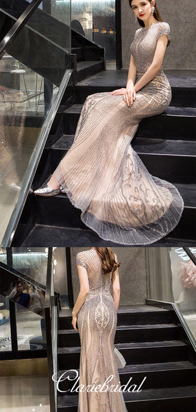 Luxury Long Mermaid Rhinestone Beaded Prom Dresses, New Claire Design Prom Dresses