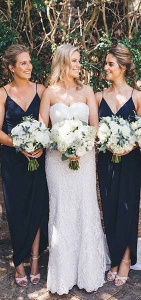 Navy Jersey V-neck Bridesmaid Dresses, 2020 Bridesmaid Dresses, Popular Bridesmaid Dresses