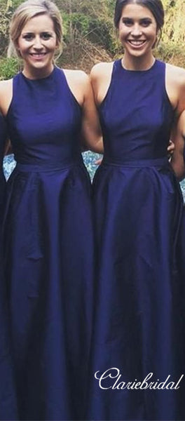 Sleeveless Long A-line Satin Bridesmaid Dresses