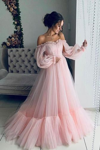 Off Shoulder Bubble Sleeved Prom Dresse, Lovely Prom Dresses, 2021 Pro –  ClaireBridal