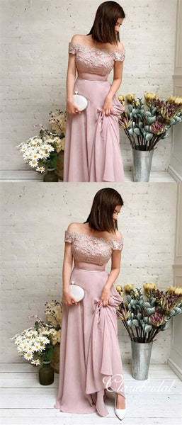 Off SHoulder Lace Top Dusty Pink Long Bridesmaid Dresses