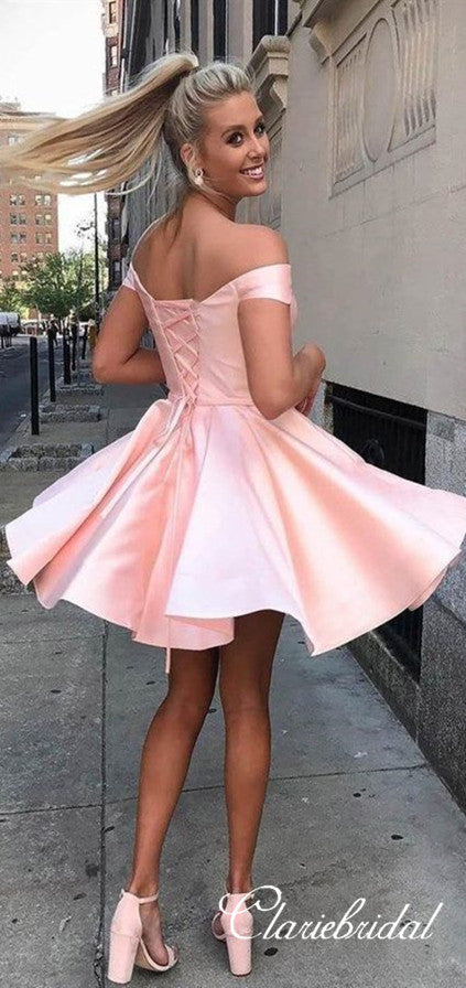 Off Shoulder Pink Homecoming Dresses, Short Prom Dresses ClaireBridal Off Shoulder Pink Homecoming Dresses, Short Prom Dresses ClaireBridal