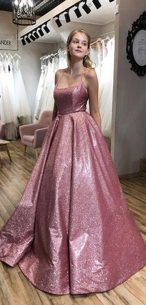 Lovely Pink Shemmering Fabric Long Prom Dresses, Sparkle Prom Dresses, 2020 Prom Dresses