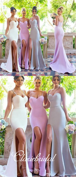 Spaghetti Long Mermaid Side Slit Bridesmaid Dresses