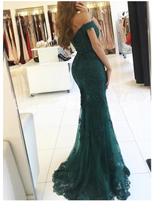Off Shoulder Mermaid Appliques Beaded Prom Dresses, Long Prom Dresses, Prom Dresses