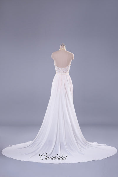 Halter Lace Bridal Wedding Dresses, Beaded A-line Elegant Wedding Dresses
