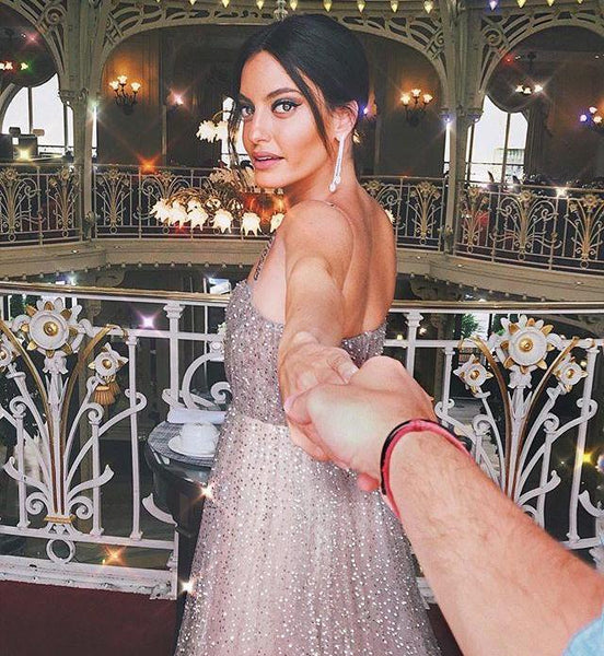 Straps A-line Shint Sequin Beaded Prom Dresses, Popular Long Prom Dresses, Prom Dresses