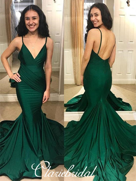 Emerald Green Elastic Satin Mermaid Prom Dresses, Popular Prom Dresses, Prom Dresses