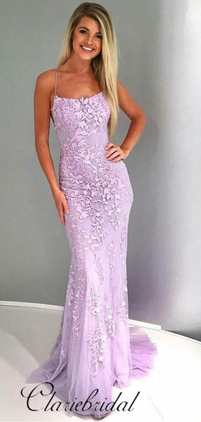 Lilac Lace Tulle Prom Dresses, Long Prom Dresses, Popular 2019 Prom Dresses