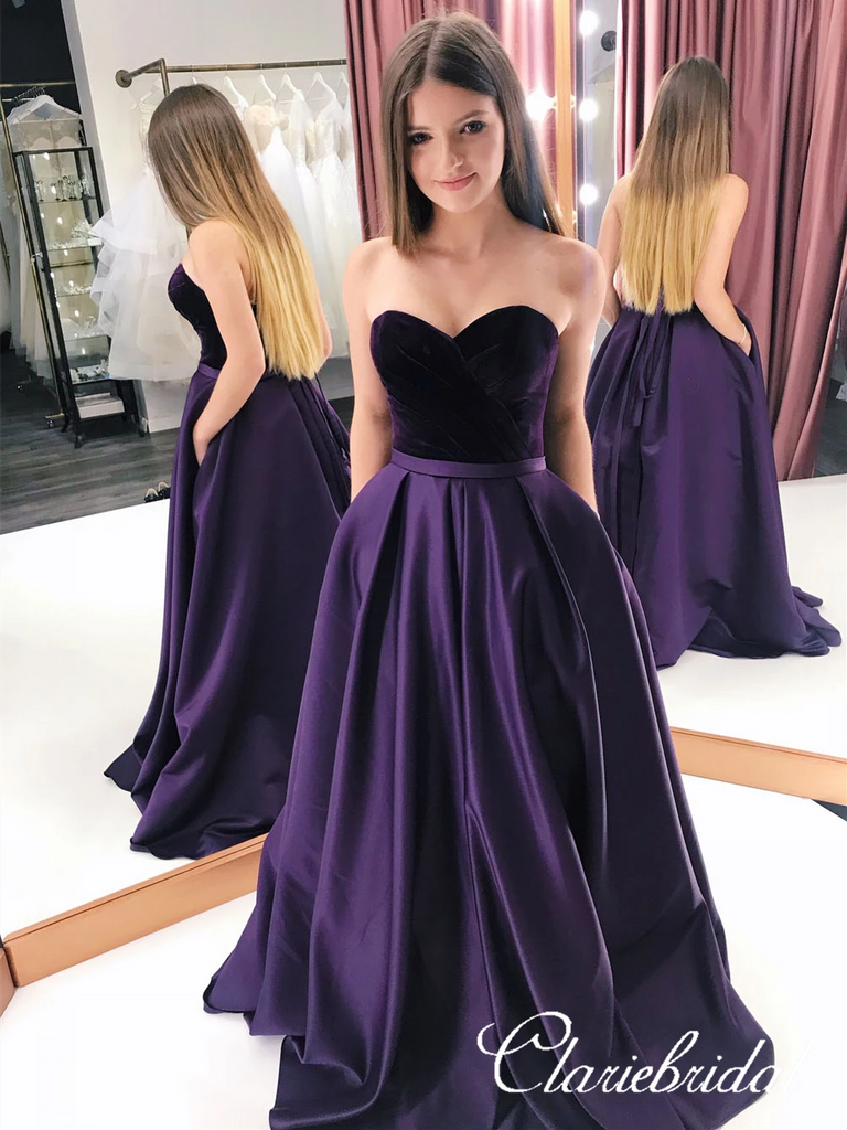 Sweetheart Long A line Purple Satin Prom Dresses Velvet Top Prom Dres sweetheart-long-a-line-purple-satin-prom-dresses-velvet-top-prom-dres