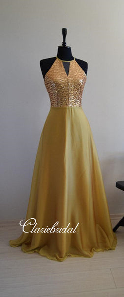 Newest Gold Sequin Elastic Satin A-line Bridesmaid Dresses