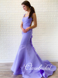 Lovely Lilac Mermaid Prom Dresses, Ruffled Long Prom Dresses, Prom Dresses