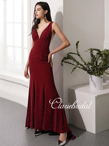 V-neck Long Mermaid Prom Dresses, Glitter Prom Dresses, Newest Prom Dresses, Long Prom Dresses