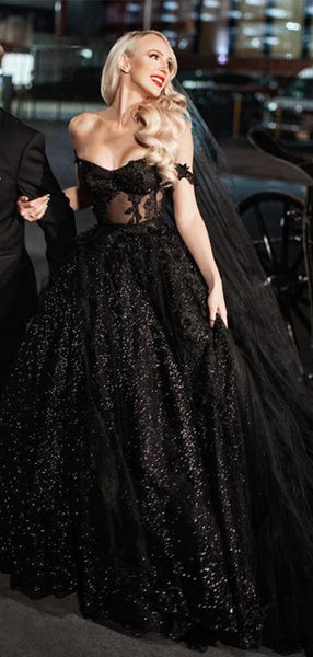 Black Color A Line Lace Wedding Dresses, Charming 2021 Popular Bridal Gowns