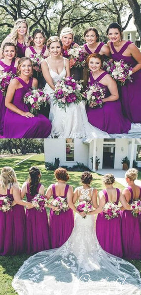 Long Purple Chiffon A-line Bridesmaid Dresses