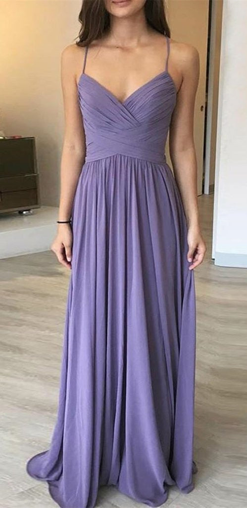 Spaghetti Long A-line Purple Chiffon Bridesmaid Dresses, Long Bridesma ClaireBridal Spaghetti Long A-line Purple Chiffon Bridesmaid Dresses, Long Bridesma ClaireBridal