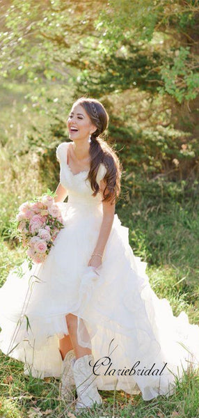 Elegant Cap Sleeves Lace A-line Wedding Dresses, Popular Bridal Gowns, Wedding Dresses