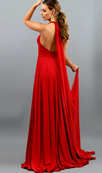 Simple V-neck Red Chiffon Prom Dresses, A-line Long 2021 Prom Dresses, Popular Prom Dresses