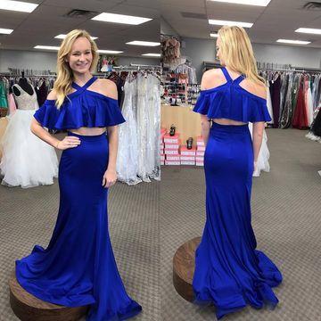 Off Shoulder Royal Blue Mermaid Prom Dresses, Elastic Satin Prom Dresses, Prom Dresses