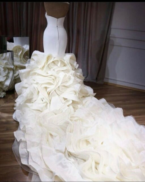 Luxury Ruffled Long Mermaid Wedding Dresses, Long Bridal Gown, 2020 Wedding Dresses