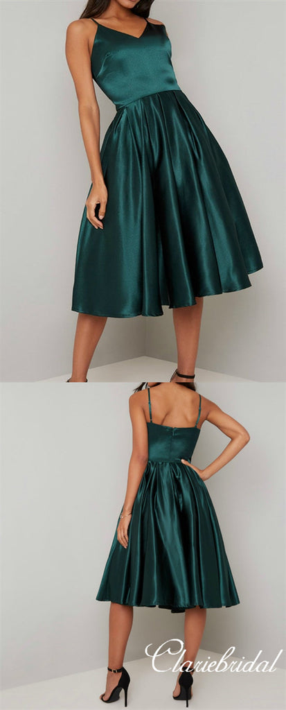 Simple Dark Green Satin Homecoming Dresses, Short Prom Dresses ClaireBridal Simple Dark Green Satin Homecoming Dresses, Short Prom Dresses ClaireBridal