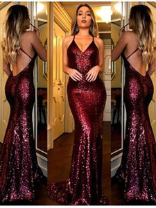 Cross Back Burgundy Sequin Prom Dresses, Mermaid Prom Dresses, Affordable Prom Dresses