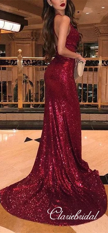 Sexy Long Mermaid Red Sequin Prom Dresses, Side Slit Prom Dresses, Lon ClaireBridal Sexy Long Mermaid Red Sequin Prom Dresses, Side Slit Prom Dresses, Lon ClaireBridal