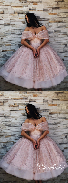 Off Shoulder Rose Gold Sequin Tulle Fluffy Homecoming Dresses – ClaireBridal